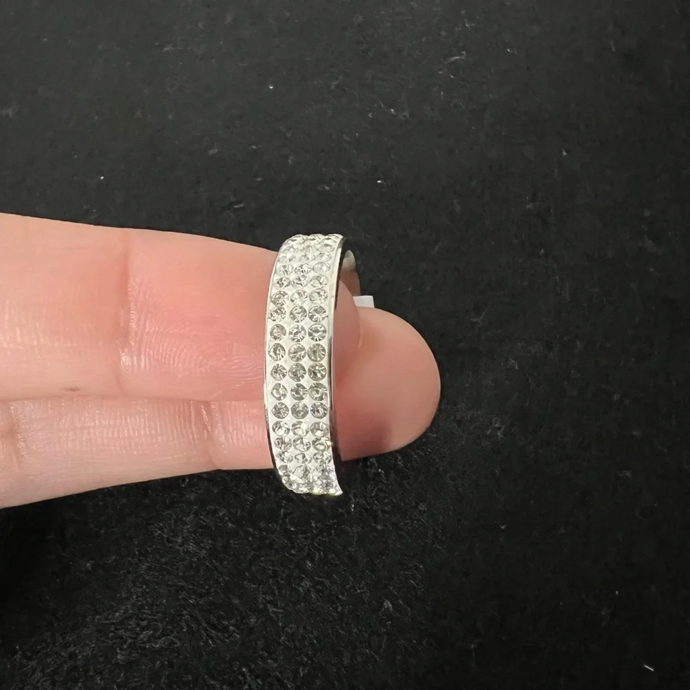 Men's Three Row Crystal Silver Plated Stainless Steel Ring Size 11 New